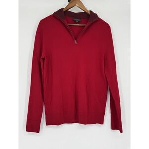 EXPRESS Red 1/4 Zip 100% Extra Fine Merino Wool Collard Sweater S Holiday Party